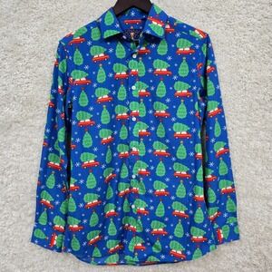 Simon Banks Mens Christmas Novelty Button Up Shirt‎ Small Holiday Party Festive